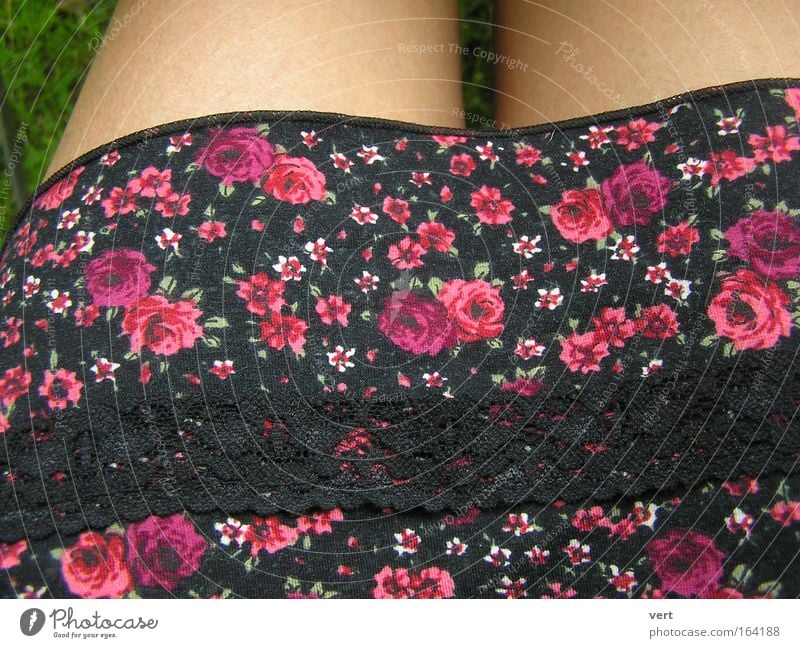 bavarian_summer Farbfoto Außenaufnahme Detailaufnahme Muster Tag Mensch feminin Frau Erwachsene Beine Sommer Schönes Wetter Wiese Bekleidung Rock Kleid Stoff