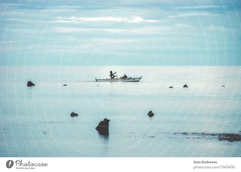 Fisher in the endless sea of water and clouds Ferien & Urlaub & Reisen Sommer Strand Natur exotisch blau türkis Leben tropical Island philippines sky blue