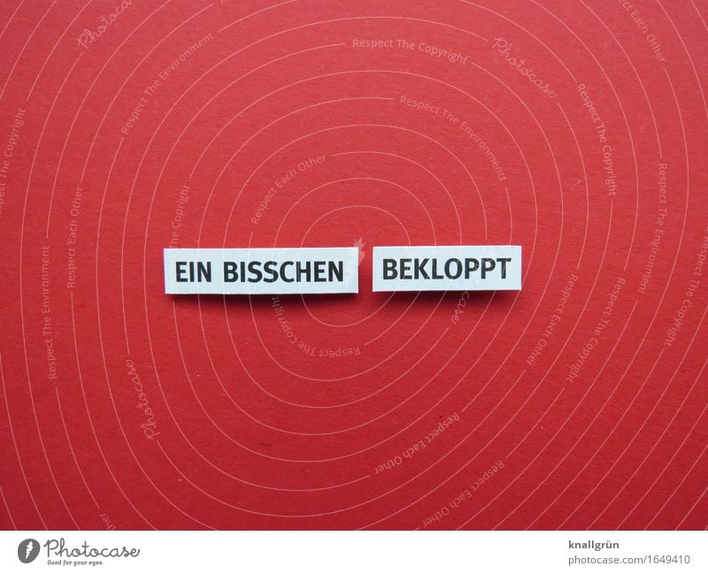 EIN BISSCHEN BEKLOPPT Schriftzeichen Schilder & Markierungen Kommunizieren eckig rot schwarz weiß Gefühle dumm Farbfoto Studioaufnahme Menschenleer