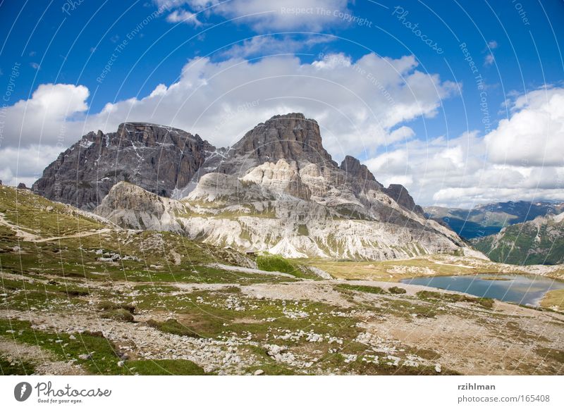 Bergszene Dolomiten Farbfoto Außenaufnahme Menschenleer Textfreiraum oben Textfreiraum unten Tag Licht Schatten Kontrast Sonnenlicht Totale Panorama (Aussicht)