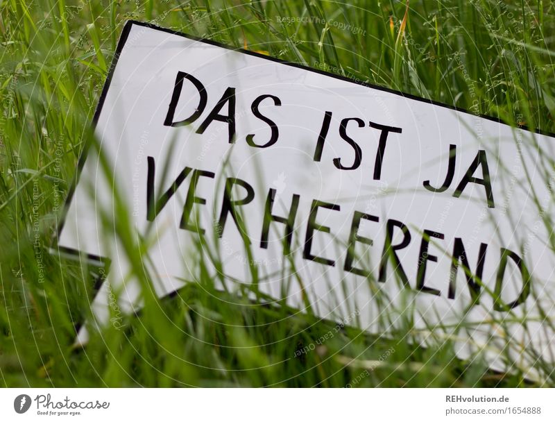 Das ist ja verheerend Umwelt Natur Gras Wiese Schriftzeichen Schilder & Markierungen Hinweisschild Warnschild grün Angst Entsetzen Todesangst gefährlich