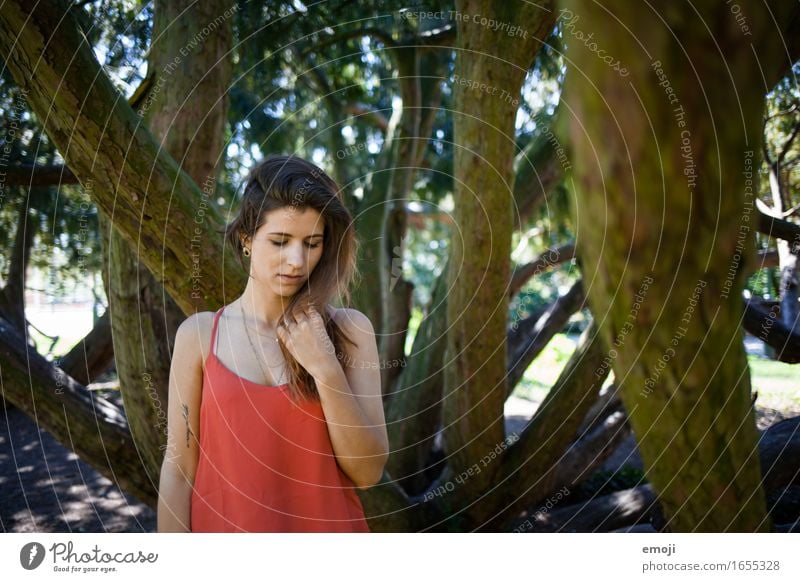 red feminin Junge Frau Jugendliche 1 Mensch 18-30 Jahre Erwachsene Natur schön Farbfoto mehrfarbig Außenaufnahme Tag Schwache Tiefenschärfe Oberkörper