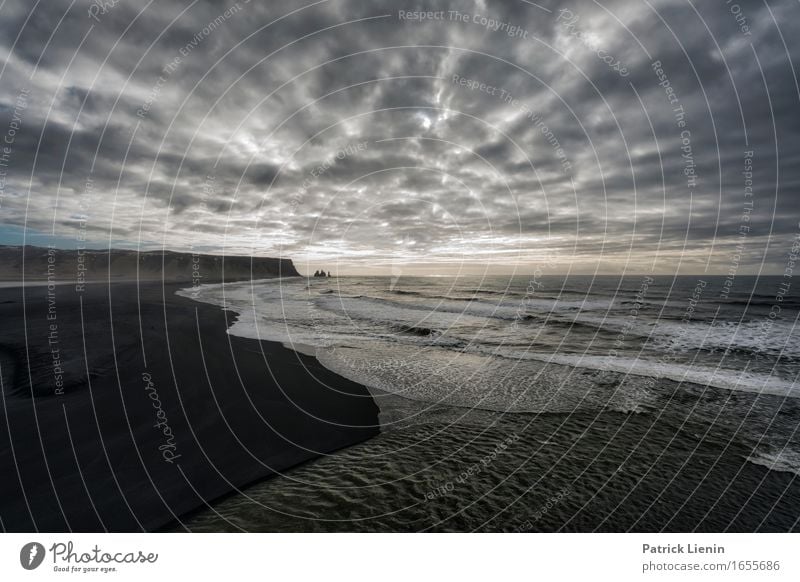 Reynisfjara Beach schön Leben Ferien & Urlaub & Reisen Abenteuer Strand Meer Insel Wellen Umwelt Natur Landschaft Urelemente Wasser Erde Himmel Wolken Klima