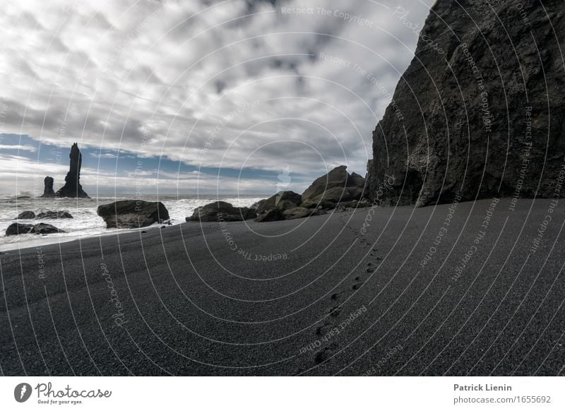 Schwarzer Strand schön Leben Ferien & Urlaub & Reisen Abenteuer Meer Insel Wellen Umwelt Natur Landschaft Urelemente Sand Erde Himmel Wolken Klima Klimawandel