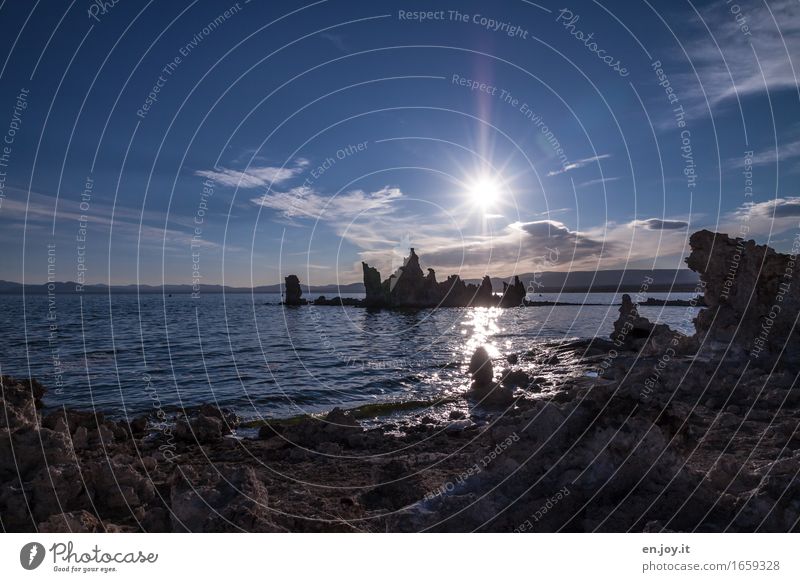 Morgenstern Ferien & Urlaub & Reisen Umwelt Natur Landschaft Wasser Himmel Horizont Sonnenaufgang Sonnenuntergang Schönes Wetter Felsen Seeufer Mono Lake