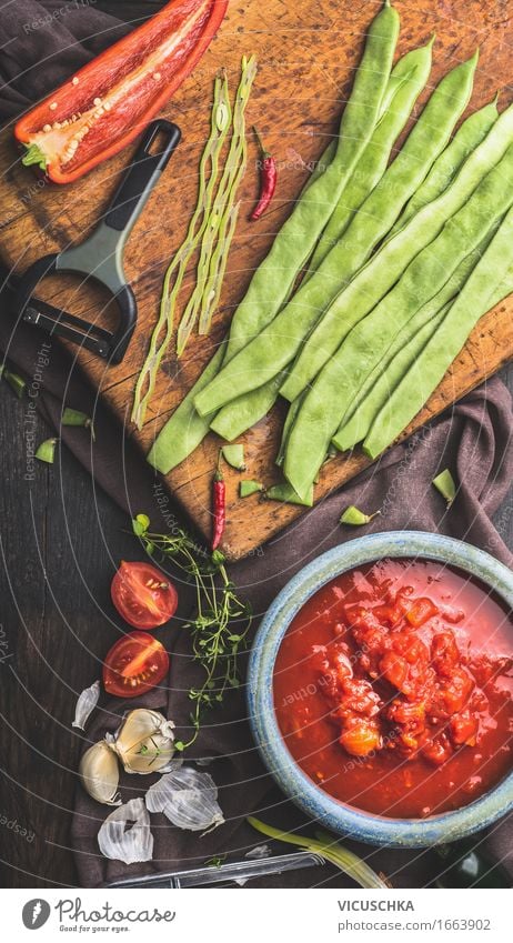 Grüne Bohnen und Gemüse Zutaten fürs Kochen Lebensmittel Kräuter & Gewürze Ernährung Mittagessen Abendessen Büffet Brunch Bioprodukte Vegetarische Ernährung