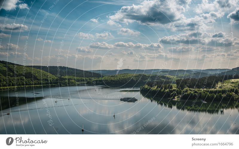 Biggesee Romantik Ferien & Urlaub & Reisen Tourismus Ausflug Natur Landschaft Himmel Wolken Sonne Sonnenlicht Sommer Schönes Wetter Baum Wald Hügel