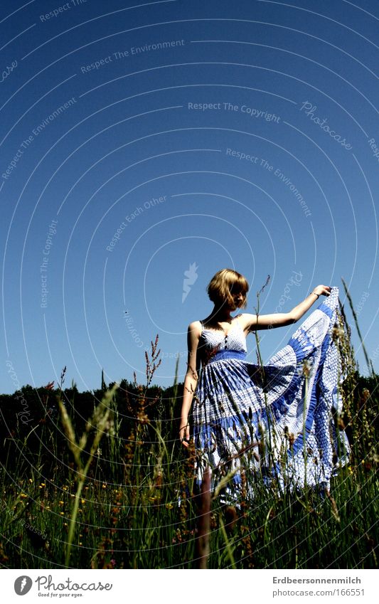 Frühlingserwachen Farbfoto mehrfarbig Außenaufnahme Textfreiraum oben Tag Kontrast Sonnenlicht Ganzkörperaufnahme Wegsehen schön Haare & Frisuren Haut Leben