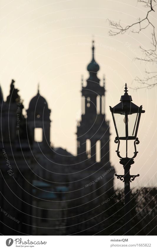 Dresden V Kunst Kunstwerk Gemälde Umwelt Hauptstadt Stadtzentrum Altstadt ästhetisch Terassenfeld Hofkirche Hofkirche Dresden Lampe Abenddämmerung Romantik