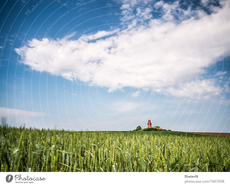 Am Feld Natur Landschaft Himmel Wolken Frühling Wetter Schönes Wetter Menschenleer Gebäude Architektur Sehenswürdigkeit blau grün weiß Leuchtturm Ostsee Küste