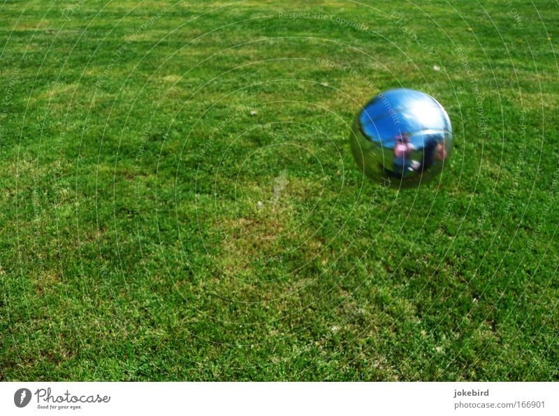 Ich seh mich Freude Freizeit & Hobby Spielen Garten Boule Himmel Sommer Schönes Wetter Gras Wiese Park Spiegel Metall Kugel Erholung Zusammensein grün silber