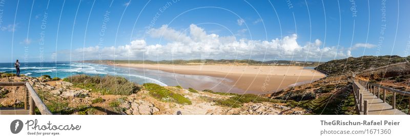 Portugal Umwelt Natur Erde Sand Luft Wasser blau braun grau grün schwarz silber türkis Küste Strand Steg Aussicht Ferne Wolken Ferien & Urlaub & Reisen Stein