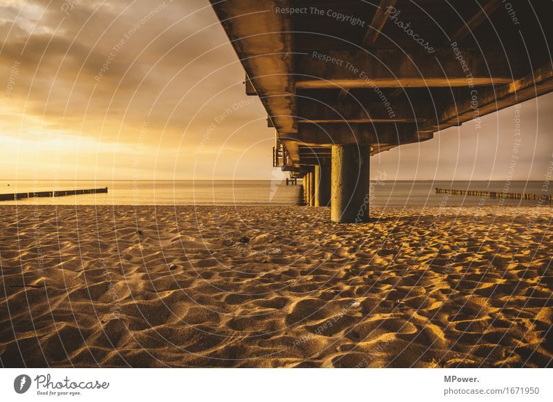 heiligendamm Natur Wasser Schönes Wetter schlechtes Wetter Wind schön Ostsee Steg Abenddämmerung glühen Meer Küste Holz orange Einsamkeit ruhig Erholung