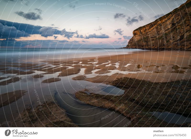 Rückfluss Natur Landschaft Sand Luft Wasser Himmel Wolken Gewitterwolken Horizont Sonnenaufgang Sonnenuntergang Sommer Wetter Schönes Wetter Felsen Wellen Küste