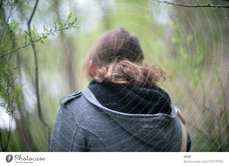 in to green Wohlgefühl Freizeit & Hobby feminin Junge Frau Jugendliche 1 Mensch 18-30 Jahre Erwachsene Umwelt Natur Park Wald Jacke Kapuze brünett Bewegung