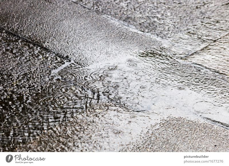 Warmer Sommerregen Wasser Wassertropfen Herbst schlechtes Wetter Regen Straße nass grau Klima trist Schauer Asphalt Farbfoto Gedeckte Farben Außenaufnahme