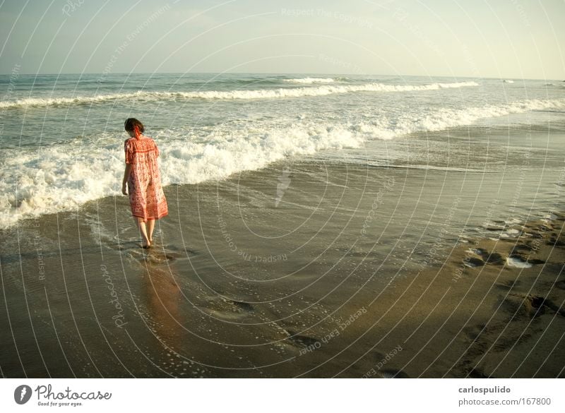 Farbfoto Außenaufnahme Morgendämmerung feminin Frau Erwachsene Sand Wellen Küste Strand Gesundheit Ferien & Urlaub & Reisen Meer Marbella Spanien