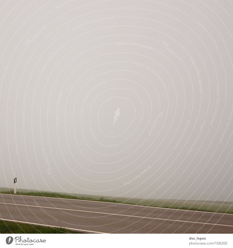 into the unknown Gedeckte Farben Außenaufnahme Menschenleer Textfreiraum oben Morgen Landschaft schlechtes Wetter Nebel Verkehrswege Autofahren Straße Angst