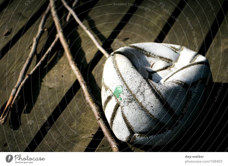 Ausgemustert Gedeckte Farben Außenaufnahme Tag Schatten Kontrast Sonnenlicht Schwache Tiefenschärfe Freizeit & Hobby Spielen Ballsport Holz Leder braun grün