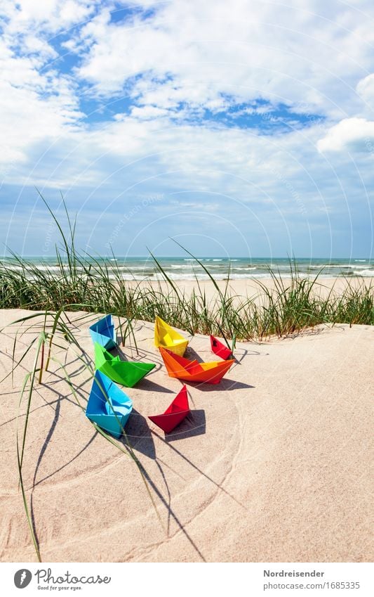 Sommerzeit Spielen Basteln Ferien & Urlaub & Reisen Sommerurlaub Strand Meer Sand Wasser Himmel Sonne Schönes Wetter Gras Nordsee Ostsee Schifffahrt Papier