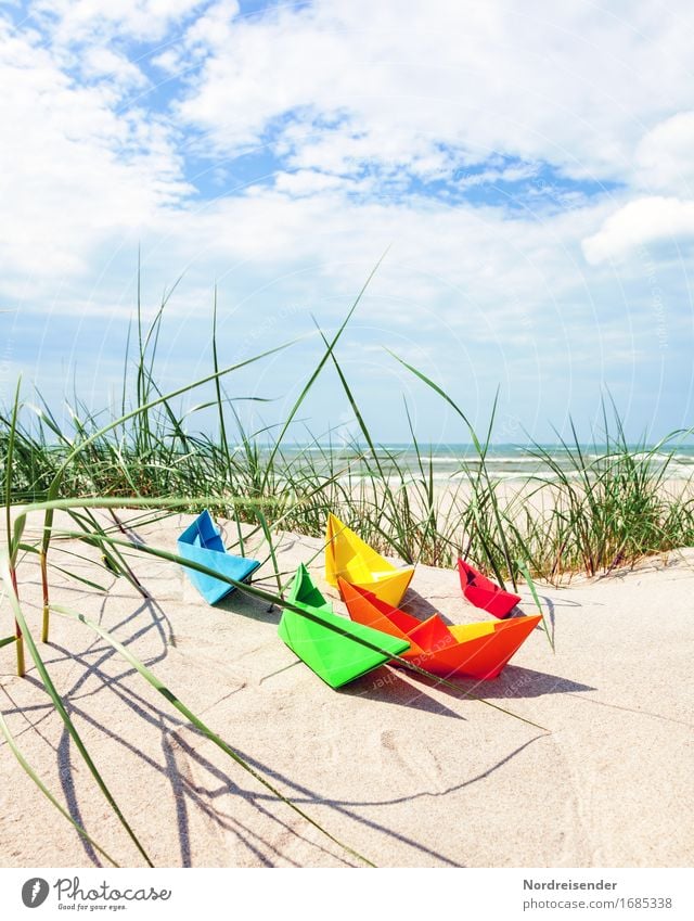 Sommerzeit Ferien & Urlaub & Reisen Tourismus Sommerurlaub Sonne Strand Meer Natur Landschaft Schönes Wetter Gras Nordsee Ostsee Schifffahrt Papier Spielzeug