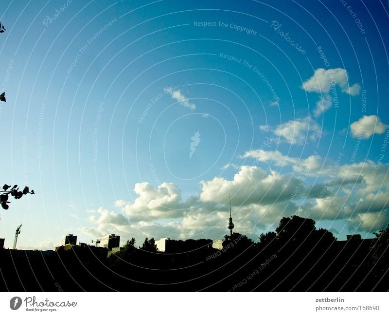 Berlin Skyline Haus Gebäude Stadt Berliner Fernsehturm Himmel Wolken Kumulus blau Blauer Himmel himmelblau Sommer Abend Dämmerung