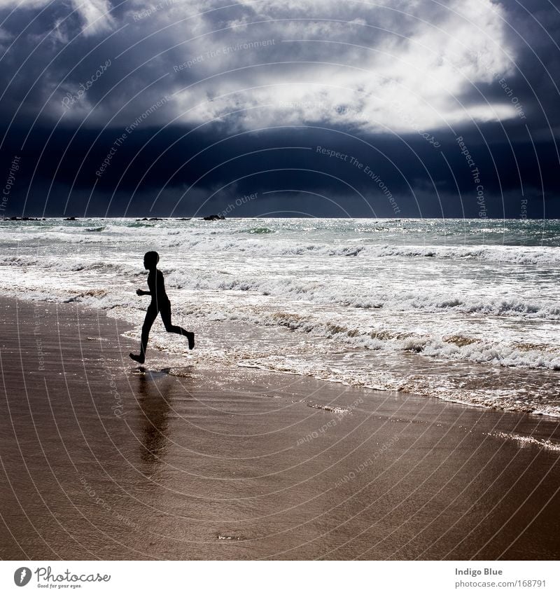 Vom Sturm weglaufen Farbfoto Außenaufnahme Tag Licht Kontrast Silhouette Reflexion & Spiegelung Low Key Ferien & Urlaub & Reisen Sommer Sommerurlaub Strand Meer