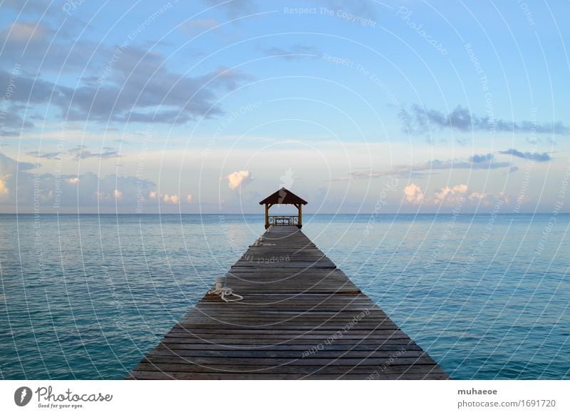 Meerblick Massage Steg Wasser Himmel Horizont Sommer Schönes Wetter Küste Karibisches Meer Pavillon Anlegestelle Ferien & Urlaub & Reisen maritim blau ruhig