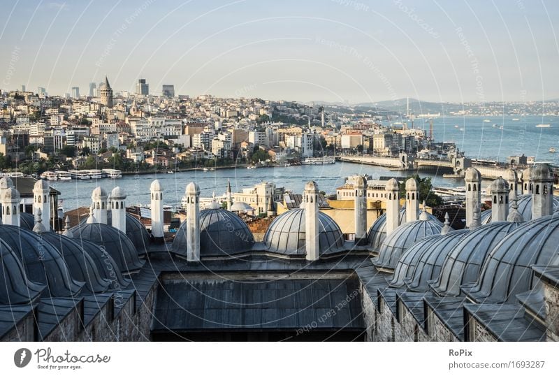 Istanbul Ferien & Urlaub & Reisen Tourismus Ferne Freiheit Sightseeing Städtereise Sommer Umwelt Landschaft Wasser Flussufer Bucht Stadt Hafenstadt Stadtzentrum