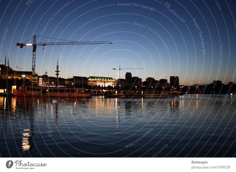 Binnenalster bei Nacht Farbfoto Außenaufnahme Menschenleer Langzeitbelichtung Panorama (Aussicht) Hamburg Deutschland Europa Hafenstadt Stadtzentrum