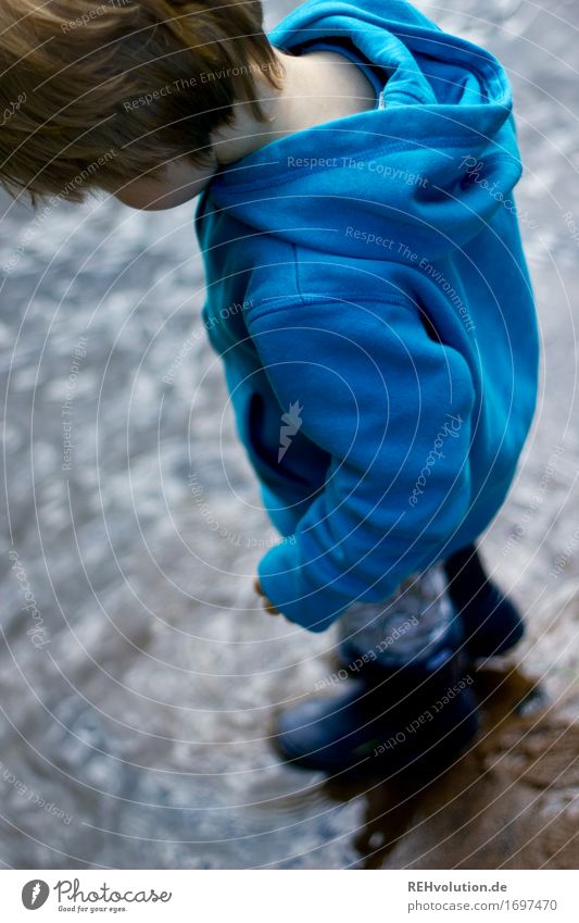 im Fluß Mensch maskulin Kind Kleinkind Junge 1 1-3 Jahre Umwelt Natur Flussufer Bach Gummistiefel Wasser entdecken Spielen stehen klein nass natürlich Freude