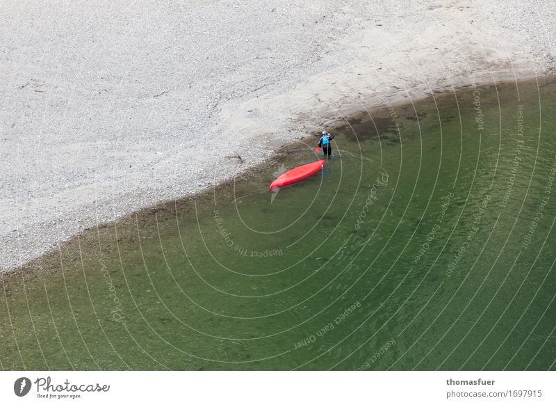 Mann, Paddelboot, Fluß, Ufer Freizeit & Hobby Abenteuer Sommer Sport Wassersport Sportler Paddeln Kanusport Kanutour Mensch maskulin Erwachsene 1 Schönes Wetter