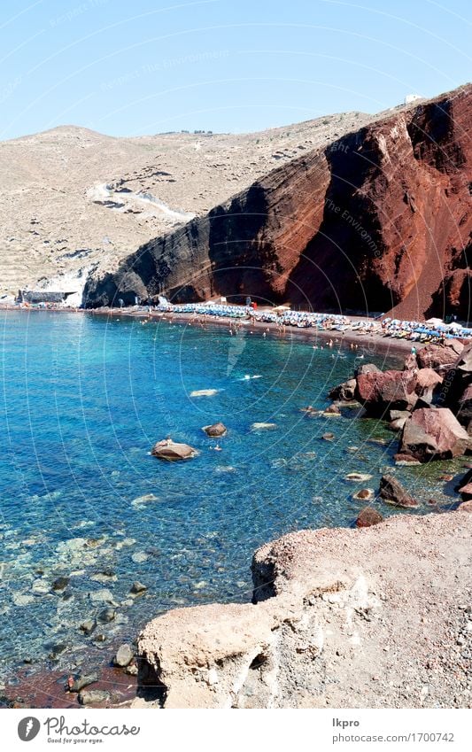 und Mittelmeerküstenlinie Meerrotstrand schön Ferien & Urlaub & Reisen Tourismus Sommer Sonne Strand Insel Berge u. Gebirge Haus Natur Landschaft Sand Himmel