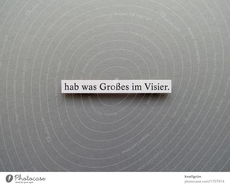 hab was Großes im Visier. Schriftzeichen Schilder & Markierungen Kommunizieren eckig Neugier grau schwarz weiß Gefühle Stimmung Vorfreude Begeisterung Erfolg