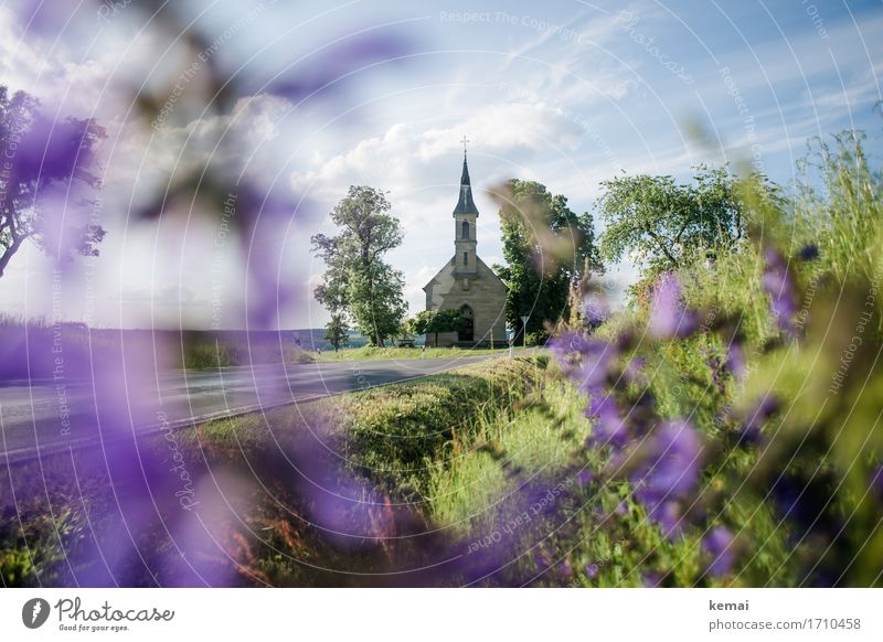 AST9 | Die Kirche an der Biegung der Straße II Ausflug Umwelt Natur Pflanze Himmel Wolken Sommer Schönes Wetter Baum Blume Wiese Sträucher Dorf Wege & Pfade