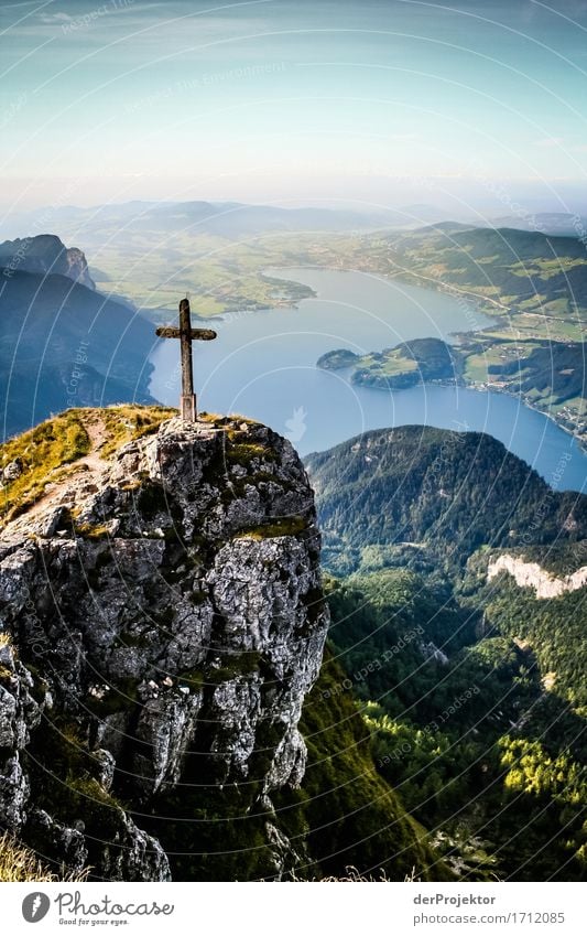 Gipfelblick auf den Mondsee Ferien & Urlaub & Reisen Tourismus Ausflug Abenteuer Ferne Freiheit Berge u. Gebirge wandern Umwelt Natur Landschaft Pflanze Tier