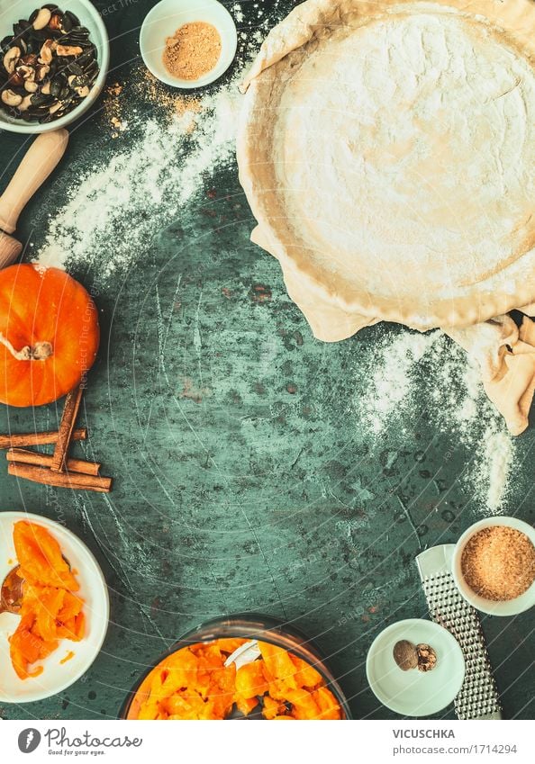 Kürbis Kuchen Zutaten Lebensmittel Gemüse Dessert Kräuter & Gewürze Ernährung Bioprodukte Vegetarische Ernährung Geschirr Stil Design Häusliches Leben Tisch