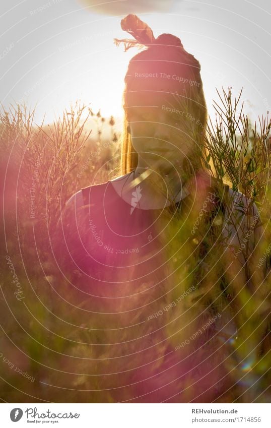 Carina | mit Feder Mensch feminin Junge Frau Jugendliche 1 18-30 Jahre Erwachsene Umwelt Natur Landschaft Pflanze Blume Wiese Feld Kleid Schmuck brünett