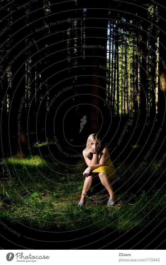 alone in the dark Farbfoto Außenaufnahme Blitzlichtaufnahme Blick in die Kamera Mensch feminin Junge Frau Jugendliche 18-30 Jahre Erwachsene Natur Landschaft