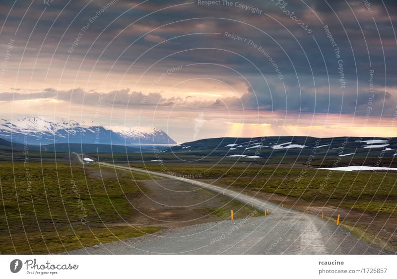 Ondulated und leere Straße in der sub-artic isländischen Landschaft Sommer Abenteuer Island rcaucino Europa Außenaufnahme