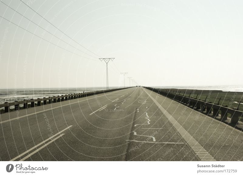 Highway to Rømø Gedeckte Farben Außenaufnahme Menschenleer Textfreiraum links Textfreiraum rechts Textfreiraum oben Tag Schatten Kontrast Tourismus Ausflug