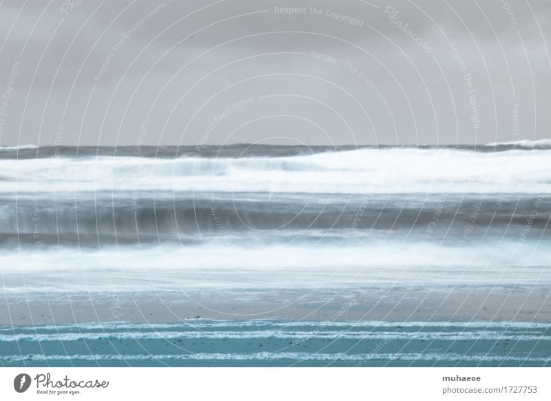 Wellen Landschaft Sand Wasser Himmel Wolken Sommer Wind Strand Meer Atlantik Moliets-et-Maa Frankreich Europa Flüssigkeit nass blau grau weiß Tapferkeit Kraft