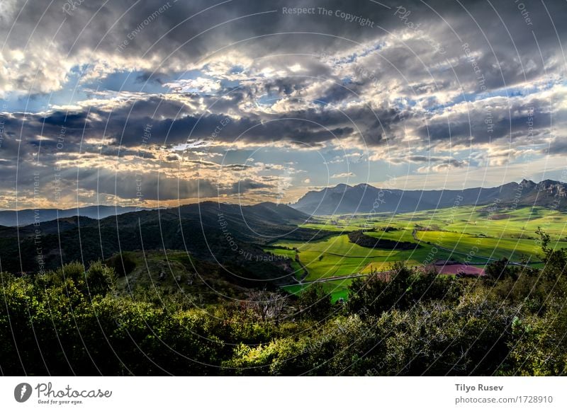 Tal Berrueza schön Ferien & Urlaub & Reisen Sommer Sonne Berge u. Gebirge Natur Landschaft Himmel Wolken Herbst Nebel Baum Gras natürlich gelb Farbe