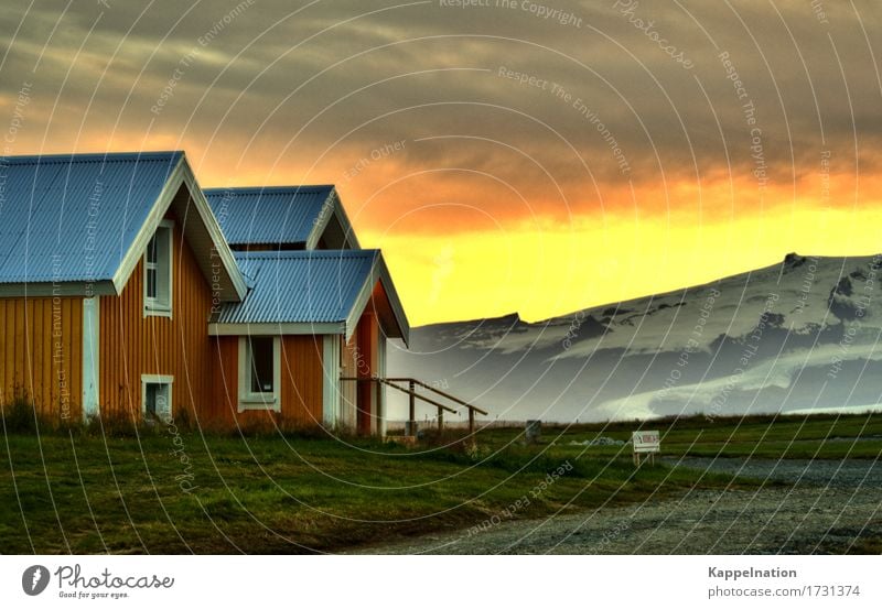 Abendstimmung Landschaft Himmel Sonnenaufgang Sonnenuntergang Sommer Schönes Wetter Berge u. Gebirge Schneebedeckte Gipfel Gletscher Island Europa Menschenleer