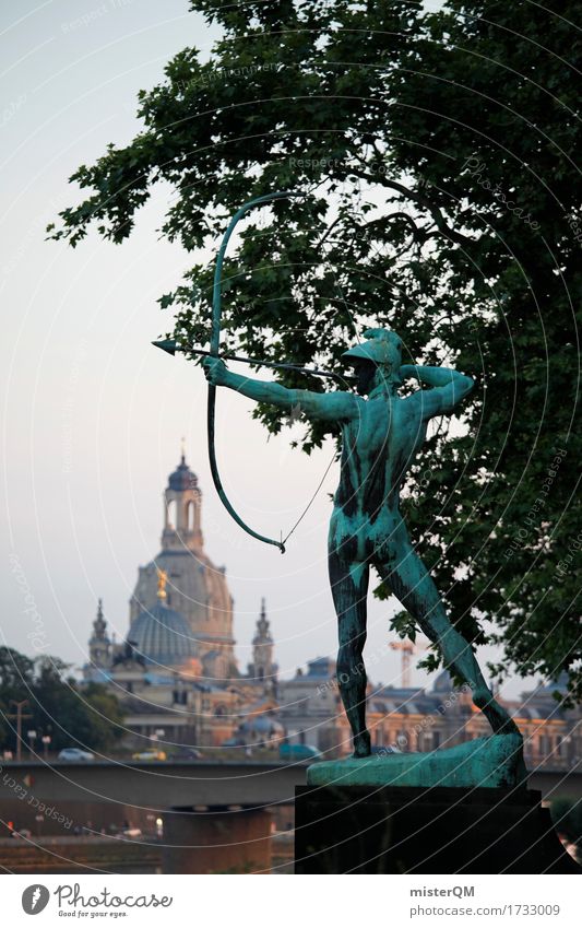 Dresdner Schütze. Kunst ästhetisch Dresden Frauenkirche Bogenschütze Statue Sehenswürdigkeit Altstadt Hauptstadt Deutschland Farbfoto mehrfarbig Außenaufnahme