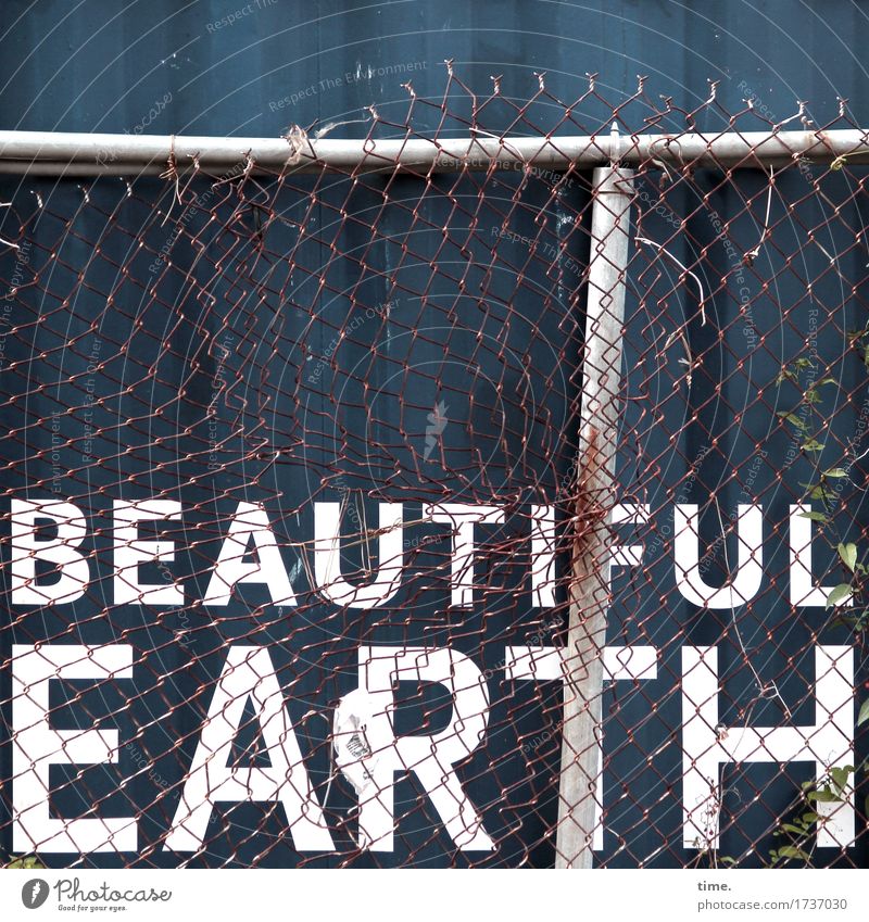 Luft nach oben Baustelle Industrie Güterverkehr & Logistik Zaun Gitter Container Schriftzeichen Schilder & Markierungen Linie kaputt rebellisch trashig wild