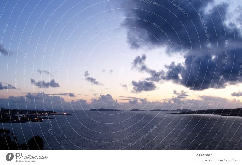 Vigo Farbfoto Außenaufnahme Menschenleer Textfreiraum oben Abend Dämmerung Nacht Sonnenlicht Sonnenaufgang Sonnenuntergang Langzeitbelichtung Totale