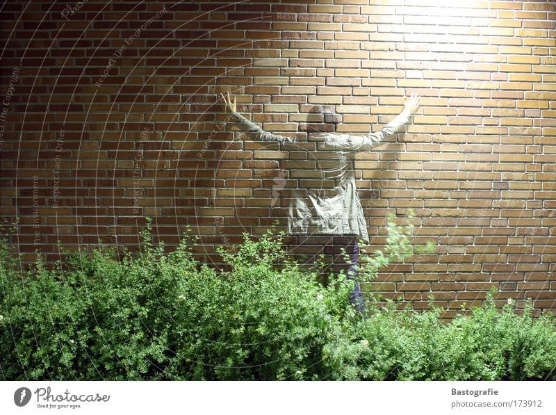 invisible girl Farbfoto Außenaufnahme Experiment Textfreiraum links Nacht Langzeitbelichtung Wegsehen Mensch 1 Mauer Wand Gefühle Zukunftsangst einzigartig