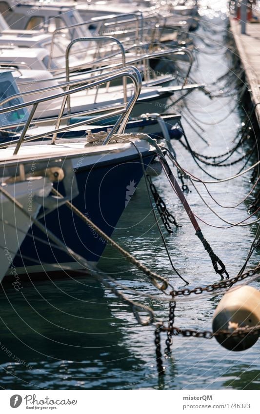 angelegt. Kunst Kunstwerk Schifffahrt Jacht Motorboot Segelboot Segelschiff Wasserfahrzeug Hafen Jachthafen ästhetisch Schiffsbug Schiffsdeck Schiffsrumpf