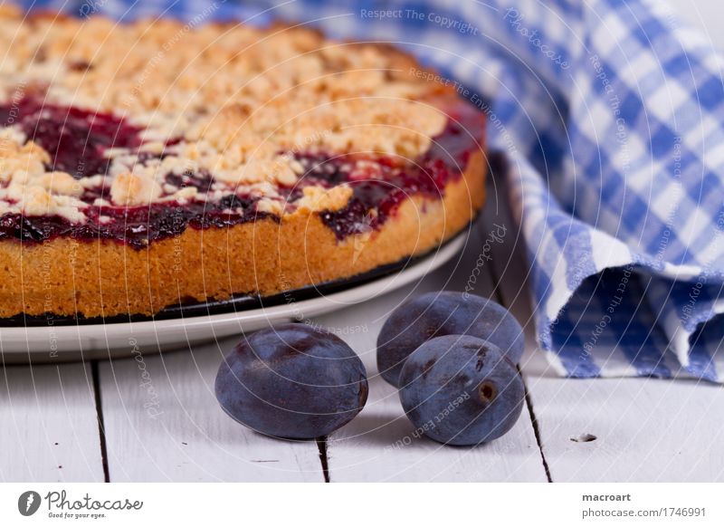 Pflaumenkuchen Streusel Obstkuchen Backwaren Konditorei backen Dessert Kaffee Kernobst Frucht landhausstil Landhaus obsternte Ernte reif blau Gesunde Ernährung